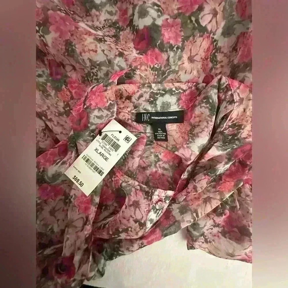 INC Tie Bow Floral Blouse in Pink size XL - Picture 6 of 11